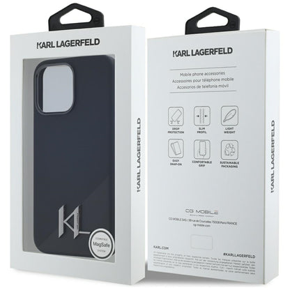 Custodia MagSafe per Apple iPhone 15 Pro, Karl Lagerfeld, Silicone Shadow Metal Initial, Nera