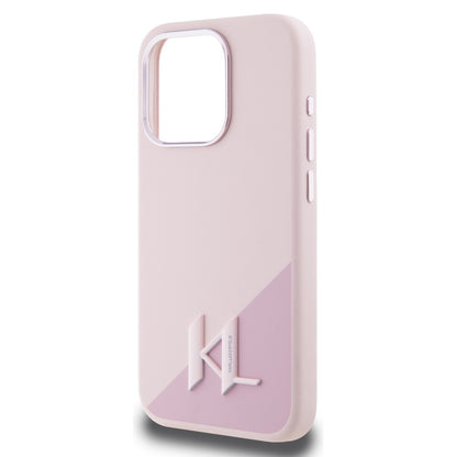 Custodia MagSafe per Apple iPhone 15 Pro, Karl Lagerfeld, Silicone Shadow Metal Initial, Rosa