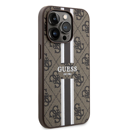 Custodia MagSafe per Apple iPhone 15 Pro Max, Guess, 4G Printed Stripes, Marrone