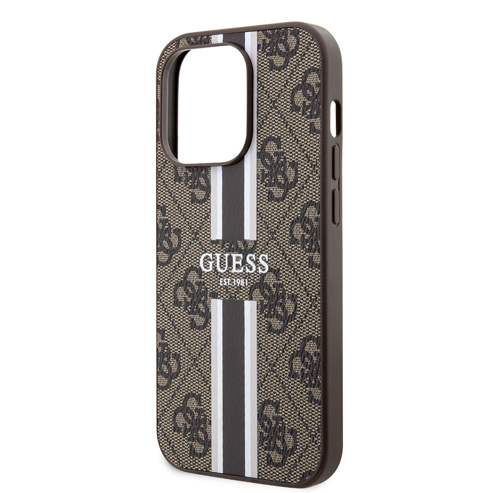 Custodia MagSafe per Apple iPhone 15 Pro Max, Guess, 4G Printed Stripes, Marrone