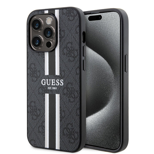 MagSafe Case for Apple iPhone 15 Pro Max, Guess, 4G Printed Stripes, Black