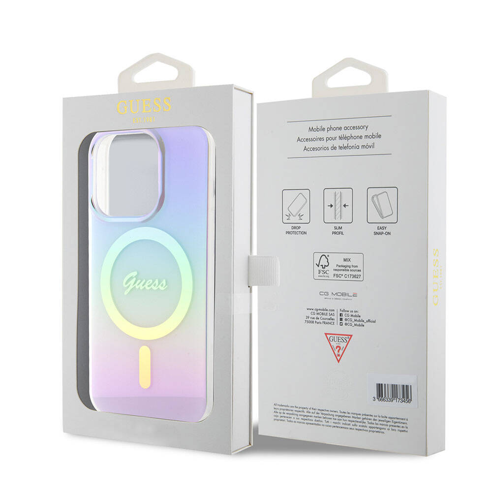 Custodia MagSafe per Apple iPhone 15 Pro Max, Guess, IML Iridescente, Viola