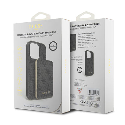 Custodia MagSafe per Apple iPhone 15 Pro Max, Guess, Powerbank 4G Metal Logo, Nera