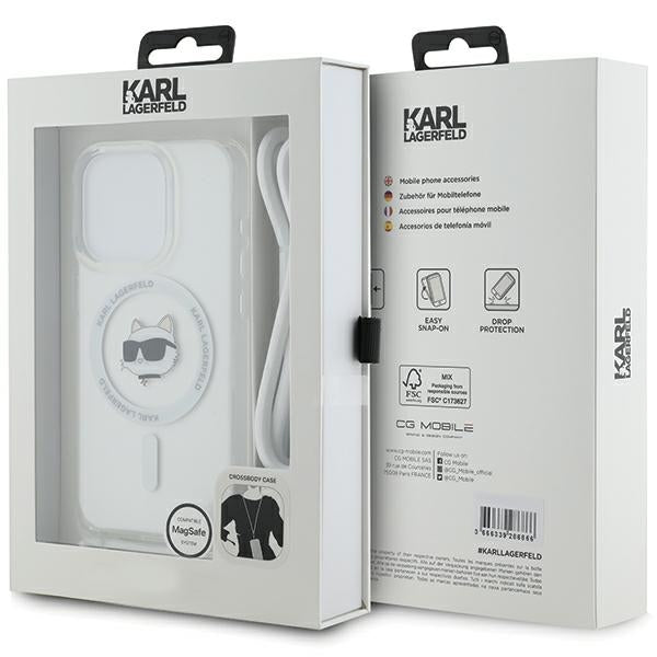 Custodia MagSafe per Apple iPhone 15 Pro Max, Karl Lagerfeld, IML Crossbody Choupette's Head con Tracolla, Trasparente