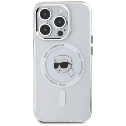 Custodia MagSafe per Apple iPhone 15 Pro Max, Karl Lagerfeld, IML Metal Karl's Head, Bianca