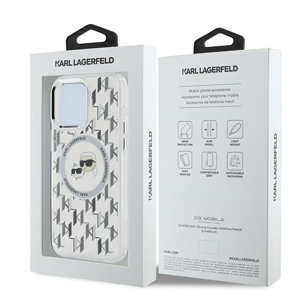 MagSafe Case for Apple iPhone 15 Pro Max, Karl Lagerfeld, IML Monogram Karl & Choupette's Heads, Transparent