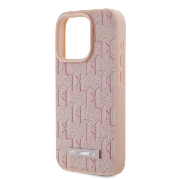 Custodia MagSafe per Apple iPhone 15 Pro Max, Karl Lagerfeld, Logo Metallico Monogramma, Rosa