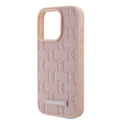 Custodia MagSafe per Apple iPhone 15 Pro Max, Karl Lagerfeld, Logo Metallico Monogramma, Rosa