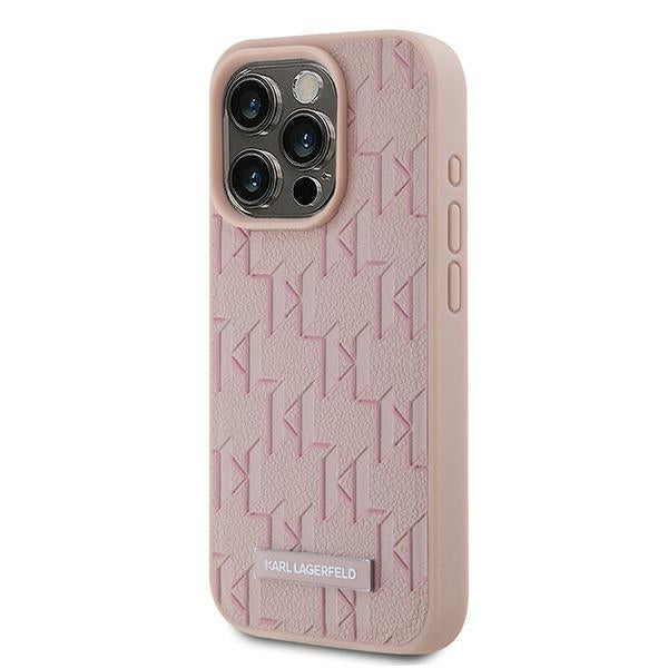 Custodia MagSafe per Apple iPhone 15 Pro Max, Karl Lagerfeld, Logo Metallico Monogramma, Rosa