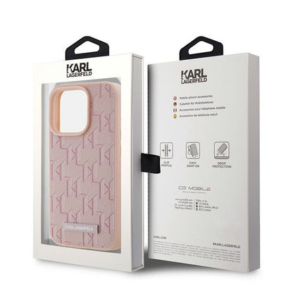 Custodia MagSafe per Apple iPhone 15 Pro Max, Karl Lagerfeld, Logo Metallico Monogramma, Rosa