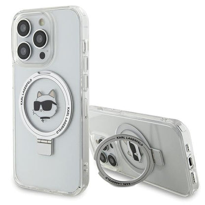 Custodia MagSafe per Apple iPhone 15 Pro Max, Karl Lagerfeld, Ring Stand Choupette's Head, Bianca