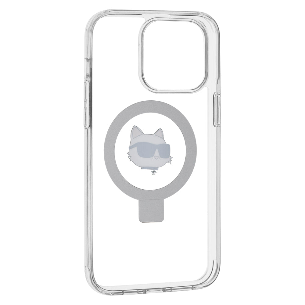 Custodia MagSafe per Apple iPhone 15 Pro Max, Karl Lagerfeld, Ring Stand Choupette's Head, Bianca