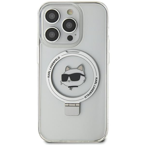 Custodia MagSafe per Apple iPhone 15 Pro Max, Karl Lagerfeld, Ring Stand Choupette's Head, Bianca