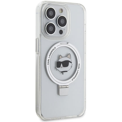 Custodia MagSafe per Apple iPhone 15 Pro Max, Karl Lagerfeld, Ring Stand Choupette's Head, Bianca