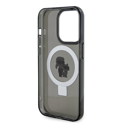 Custodia MagSafe per Apple iPhone 15 Pro Max, Karl Lagerfeld, Ring Stand Karl & Choupette, Nera