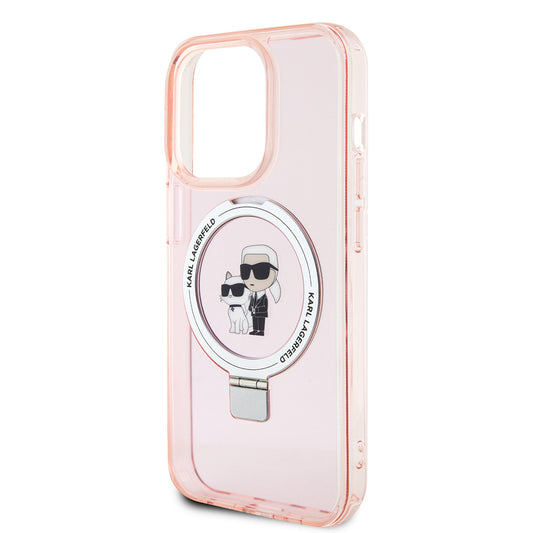 Custodia MagSafe per Apple iPhone 15 Pro Max, Karl Lagerfeld, Ring Stand Karl & Choupette, Rosa