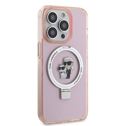 MagSafe Case for Apple iPhone 15 Pro Max, Karl Lagerfeld, Ring Stand Karl & Choupette, Pink
