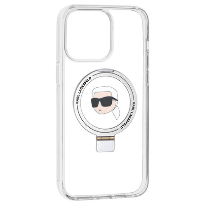 Custodia MagSafe per Apple iPhone 15 Pro Max, Karl Lagerfeld, Ring Stand Karl's Head, Bianca
