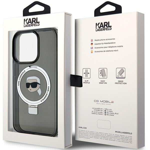 Custodia MagSafe per Apple iPhone 15 Pro Max, Karl Lagerfeld, Ring Stand Karl's Head, Nera