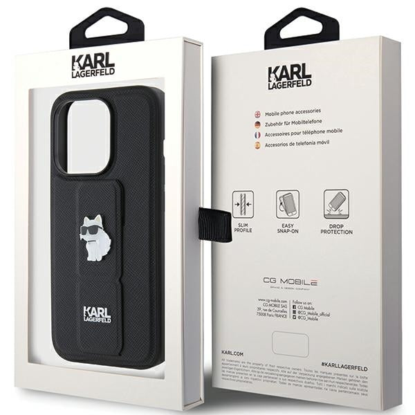 Custodia MagSafe per Apple iPhone 15 Pro Max, Karl Lagerfeld, Saffiano Gripstand Choupette, Nera