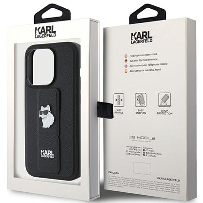 Custodia MagSafe per Apple iPhone 15 Pro Max, Karl Lagerfeld, Saffiano Gripstand Choupette, Nera