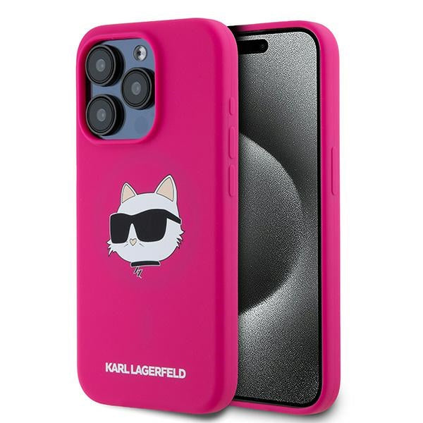 Custodia MagSafe per Apple iPhone 15 Pro Max, Karl Lagerfeld, Silicone Choupette's Head, Fucsia
