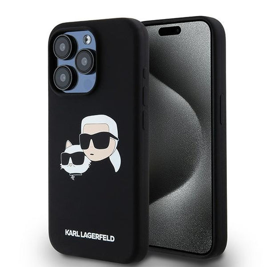 Custodia MagSafe per Apple iPhone 15 Pro Max, Karl Lagerfeld, Silicone Karl & Choupette, Nera