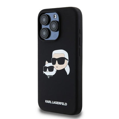 Custodia MagSafe per Apple iPhone 15 Pro Max, Karl Lagerfeld, Silicone Karl & Choupette, Nera