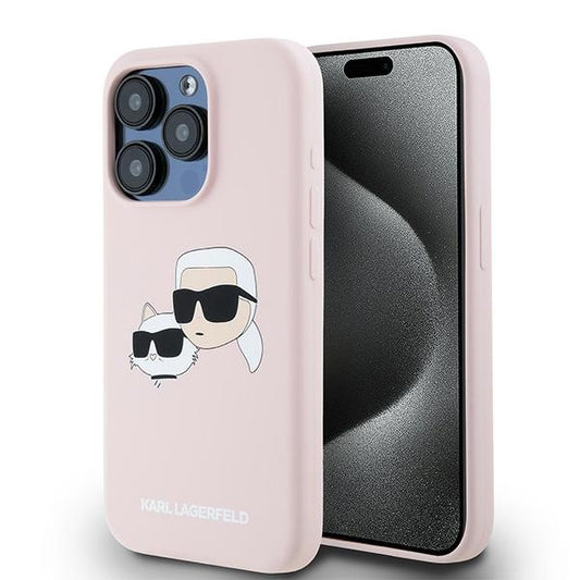 Custodia MagSafe per Apple iPhone 15 Pro Max, Karl Lagerfeld, Silicone Karl & Choupette, Rosa