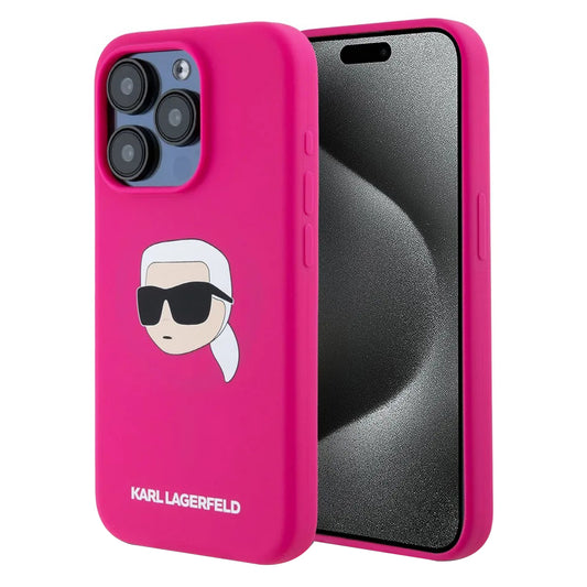 Custodia MagSafe per Apple iPhone 15 Pro Max, Karl Lagerfeld, Silicone Karl's Head, Fucsia