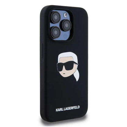 Custodia MagSafe per Apple iPhone 15 Pro Max, Karl Lagerfeld, Silicone Karl's Head, Nera