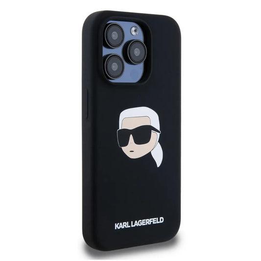 Custodia MagSafe per Apple iPhone 15 Pro Max, Karl Lagerfeld, Silicone Karl's Head, Nera