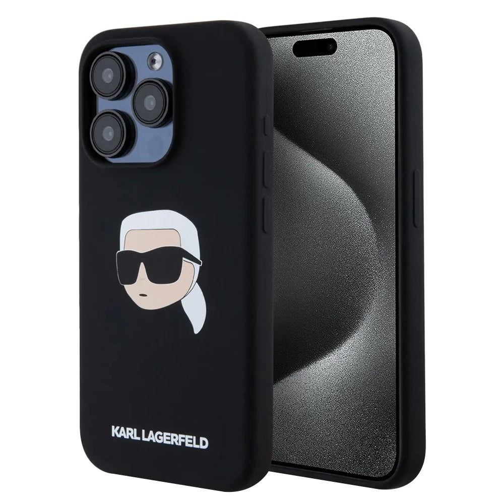 Custodia MagSafe per Apple iPhone 15 Pro Max, Karl Lagerfeld, Silicone Karl's Head, Nera