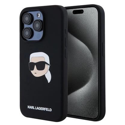 Custodia MagSafe per Apple iPhone 15 Pro Max, Karl Lagerfeld, Silicone Karl's Head, Nera