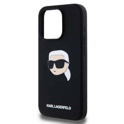 Custodia MagSafe per Apple iPhone 15 Pro Max, Karl Lagerfeld, Silicone Karl's Head, Nera