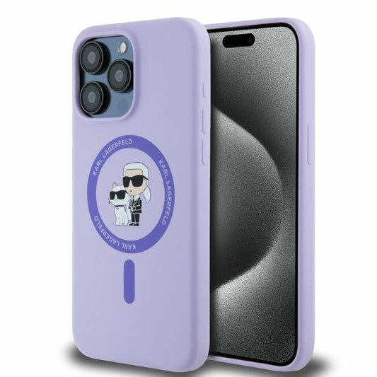 Custodia MagSafe per Apple iPhone 15 Pro Max, Karl Lagerfeld, Silicone Ring Karl & Choupette, Viola