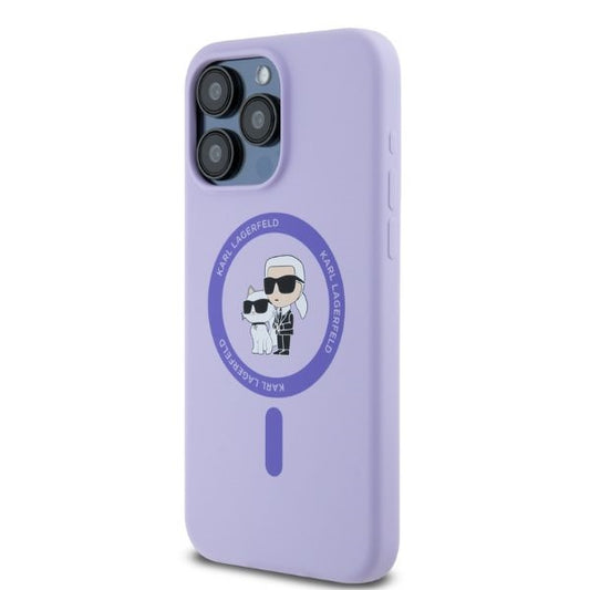 Custodia MagSafe per Apple iPhone 15 Pro Max, Karl Lagerfeld, Silicone Ring Karl & Choupette, Viola