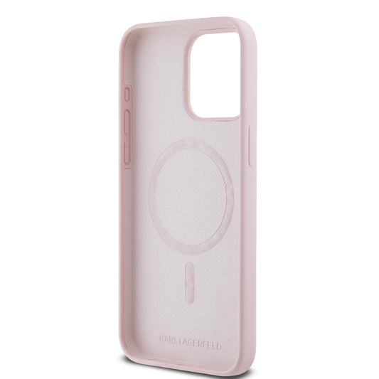 Custodia MagSafe per Apple iPhone 15 Pro Max, Karl Lagerfeld, Silicone Ring Karl & Choupette, Rosa