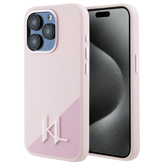Custodia MagSafe per Apple iPhone 15 Pro Max, Karl Lagerfeld, Silicone Shadow Metal Initial, Rosa