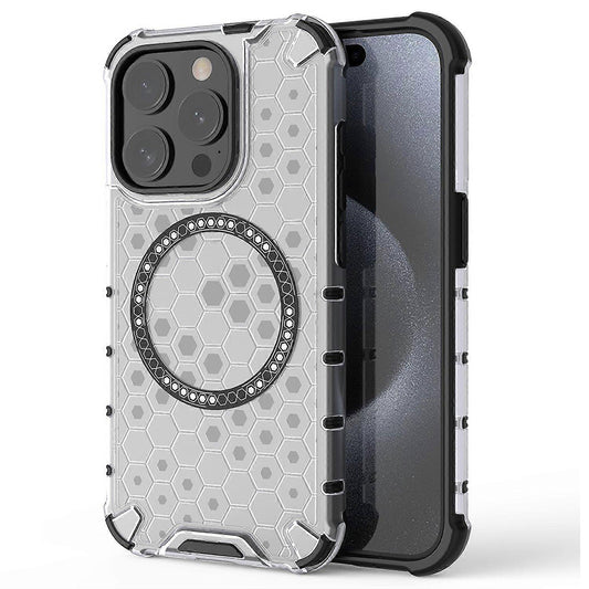 Custodia MagSafe per Apple iPhone 15 Pro Max, Techsuit, HoneyComb Shield, Bianca