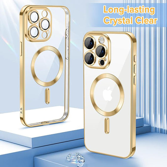 Custodia MagSafe per Apple iPhone 15 Pro Max, Techsuit, Luxury Crystal, Dorata