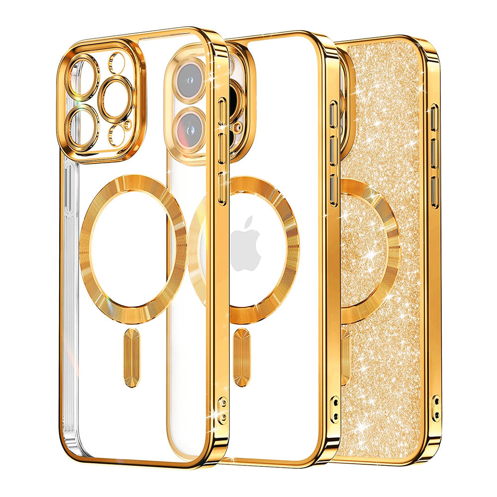 Custodia MagSafe per Apple iPhone 15 Pro Max, Techsuit, Luxury Glitter, Dorata