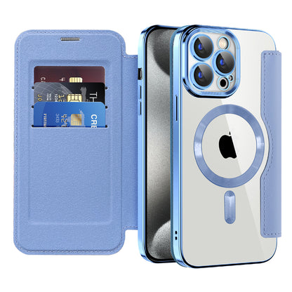 Custodia MagSafe per Apple iPhone 15 Pro Max, Techsuit, SmartMag Book, Blu