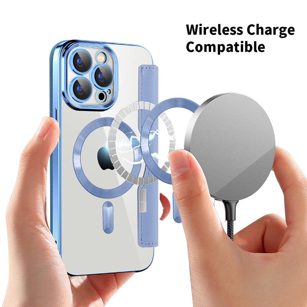 Custodia MagSafe per Apple iPhone 15 Pro Max, Techsuit, SmartMag Book, Blu