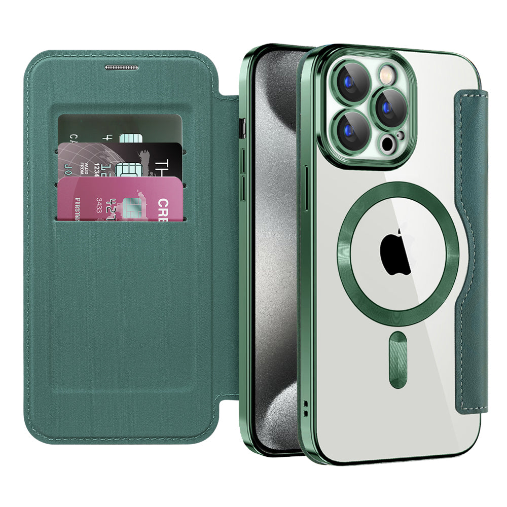Custodia MagSafe per Apple iPhone 15 Pro Max, Techsuit, SmartMag Book, Verde