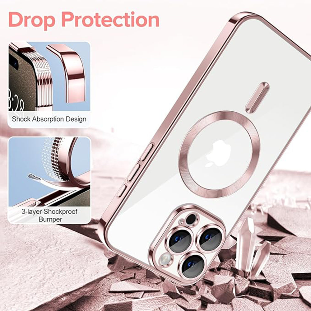 Custodia MagSafe per Apple iPhone 15 Pro, Techsuit, Luxury Crystal, Rosa