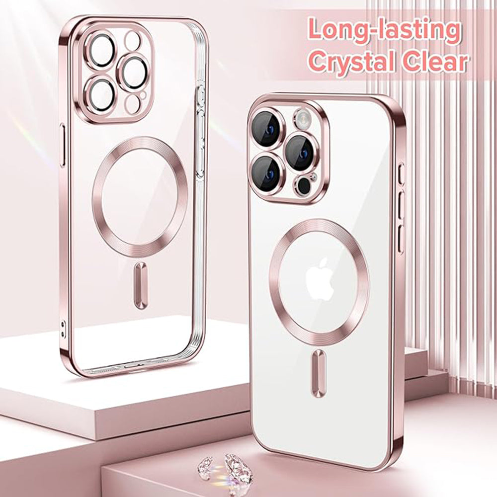 Custodia MagSafe per Apple iPhone 15 Pro, Techsuit, Luxury Crystal, Rosa
