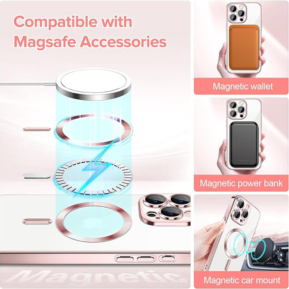 Custodia MagSafe per Apple iPhone 15 Pro, Techsuit, Luxury Crystal, Rosa