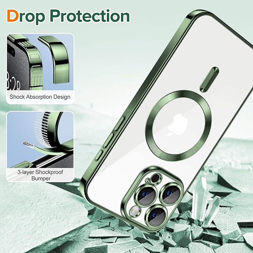 Custodia MagSafe per Apple iPhone 15 Pro, Techsuit, Luxury Crystal, Verde Scuro