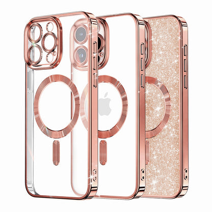 Custodia MagSafe per Apple iPhone 15 Pro, Techsuit, Luxury Glitter, Rosa Dorato
